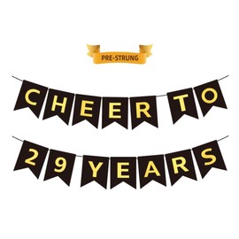 CHEERS TO 29 YEARS Banner, Pre-Strung, Black Gold 29th Birthday and Anniversary Party Decorations, Happy 29th Birthday Banner, Twenty-nine Anniversary Party Banner, 29 Year Old Blessed & Loved Banner