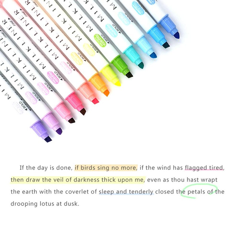 EooUooIP Highlighters Pen, 12 Colors Broad and Fine Tips Pastel