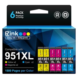 E-Z Ink Compatible Ink Cartridge Replacement for HP 950XL 951XL 950 XL 951 XL to use with OfficeJet Pro 8610 8600 8615 8620 8625 8100 276dw 251dw (2 Cyan, 2 Magenta, 2 Yellow, 6 Pack)