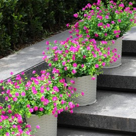 4pcs Artificial Plants Fake Flowers indoor outside plants uv Resistant Faux Bulk plastic Daffodils Flower Greenery Boxwood for Hanging Planters Outdoor Front Porch Backyard Garden Decoration(red)