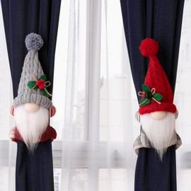 eBoutik - Set of 2 Christmas Curtain Tiebacks Holdbacks - Window, Tree, Stairs, Doors, & Curtain Holder, Faceless Gonk Elf Santa Doll Decoration for Home (Knitted)