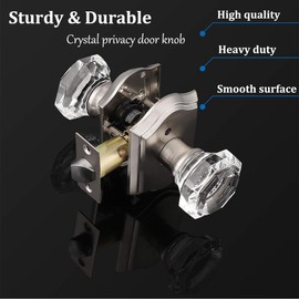 Privacy Door Knob in Satin Nickel Octagonal Crystal Door Knobs with Lock,Clear Diamond Glass Interior Door Lock for Bed Bath,Universal Door Knobsets,5Pack