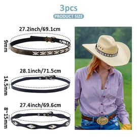 SUPERFINDINGS 3 Style Cowboy Hat Bands Western Hats Belt Imitation Leather Hat Bands Hats Accessories for Women Men Cowboy Panama Native Style Hatbands Brown