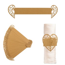 URROMA Napkin Rings, 50Pcs Heart Kraft Paper Napkin Clasps Hollow Napkin Ring Decor for Christmas Valentine Day Thanksgiving Anniversary Dinner