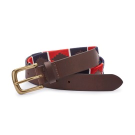 Ibex England | Brown & Red Multicolour Embroidered | Men's Leather Polo Belt | 35MM Wide | Gift For Him | Size M - 35"