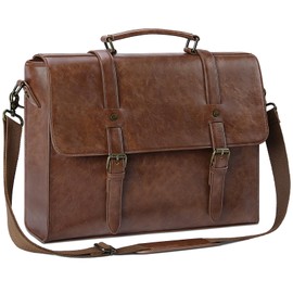 Leather Mens Messenger Bag Vintage 15.6 Inch Waterproof Leather Laptop Briefcase Satchel Shoulder Bag Computer Laptop Bag, Dark brown