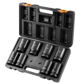 Happybuy 1" Drive Deep Impact Socket Set, 8 Pieces, Metric 27-41mm, 6-Point, Made of Cr-Mo Steel, Ideal for Vehicle Maintenance, With Clear Size Labels and Durable Construction, Comes in a Case