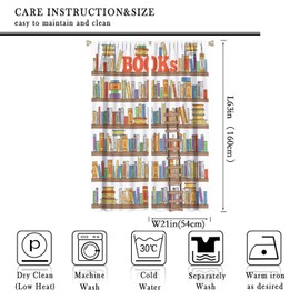 Bookshelf Blackout Curtains,Hand Drawn Books Shelves with Books and Ladder Library Bookshelf A Ladder Campus Life Caricature Window Drapes for Kids Boys Bedroom Decor 42x63in