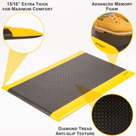 Vergo Anti Fatigue Mats Industrial Extra Thick 15/16" - Heavy Duty Commercial Grade Diamond Plate Vinyl Non Slip Safety Ergonomic Standing Mat - Black with Yellow Borders (2-Pack 2' x 3')