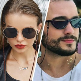 BILIONE Eyeglass Straps, 6 PCS Premium Leather Textured Braided Sunglass Necklace Chains, Eyewear Retainer for Men and Women, Glasses Cord Lanyard Around Neck for Kids