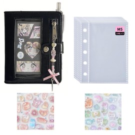 REYLNXR 10 Inner Pages 3D Stickers Clear M5 5-Hole Leather for Girls Adult Binder Pocket Notebook DIY Accessories Cute Multi-Functional Storage Badge Photo Card Organizer for Children Elementary