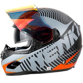 NENKI Full Face Motorcycle Helmet Street Bike Helmet Fiberglass Adult Motorbike Motocross ATV Racing Helmet Dual Visor Inner Sun Shield DOT Approved Helmet Red Visor (Orange, X-Large)