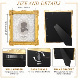 Geelin 2 Pcs 8 x 10 Vintage Gold Photo Frame Resin Rectangle Antique Vintage Picture Frame with Backboard and Glass Front Desktop Display and Wall Hanging for Hotel Wedding Photography Home