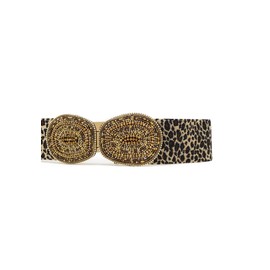QUEEN HELENA CI014 Women's Elastic Belt with Rhinestones, ci014 leopard