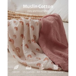 Blissful Diary Muslin Changing Pad Cover for Girls Boys, Ultra Soft Breathable Cotton, Baby Diaper Change Table Pad Covers, 2Pack (Dusty Pink&Rainbow)