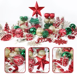 Annecy 79 PCS Christmas Tree Ornament Set, Assorted Shatterproof Christmas Balls Decorations, Christmas Ornaments Set for Xmas Tree (Red & Green & Gold)