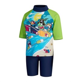 Speedo Infant Boy's Learn to Swim Sun Protection Top & Shorts | Junior Boys | Holiday Wear | UV Protection, Harmony Blue/Green Lizard, 2 Years