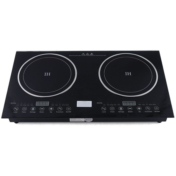 Double Induction Cooktop Digital Ceramic Countertop Double Burner 1200W+1400W Power