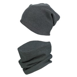 TupTam Children's Hat / Beanie and Tube Scarf Set Made of Jersey and Ribbed Fabric, Ribbed fabric anthracite mottled