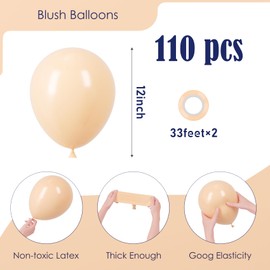 Voircoloria 110pcs Blush Balloons 12inch Nude Latex Party Balloons for Graduation, Wedding, Birthday, Bridal Shower, Baby Shower, Boho Theme Party, Anniversary Party Decorations