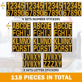 Seloom 118 Pieces Reflective Mailbox Numbers and Letters Stickers,Self-Adhesive vinyl numbers letters Stickers Decals Pre-Spaced Waterproof for Mailbox Signs Address Door Cars(Golden in Black,2 Inch)