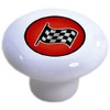 Set of 2 Red Racing Checkered Flag Ceramic Cabinet Drawer
