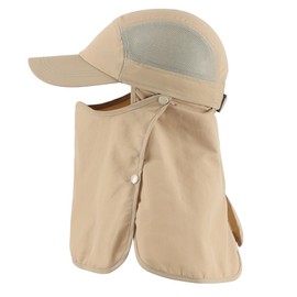[Connectyle] Unisex UPF 50+ Sun Hat Breathable Sports Cap with Removable Face Cover & Neck Cover Fishing Cap, Khaki, Free size