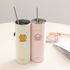 Kakao Friends Slim Stainless Steel Tumbler 600ml Cold Insulation, Slim Stainless Steel Tumbler Apeach + Engraving Request / 카카오프렌즈 슬림 스텐 텀블러 600ml 보냉보온,  슬림 스텐 텀블러 어피치+각인신청
