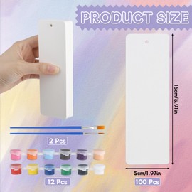100 Sheets Watercolour Paper Bookmarks, 300 g/m² Paper Bookmark Blank with 12 Pigments and 2 Brushes, 15 x 5 cm Watercolour Pad, Watercolour Cards Blank for Bookmarks Crafts, Painting