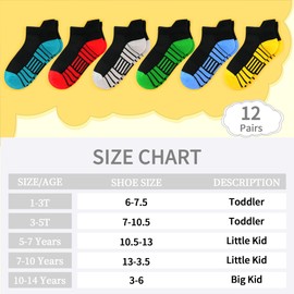 TRAMLE Boys Socks 12 Pairs, Toddler Kids Cotton Sports Trainer Black White Mesh Breathable Commfortable School Socks for Children Baby 5-7 Years Old