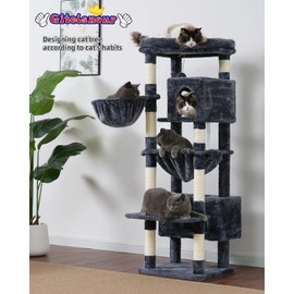 Gitelsnour Cat Tree for Indoor Cats Large Adult, Cat Tree with Large Platforms, Cat condo, Cat Tower with 8 Cat Scratching Posts, Cat Hammock, Smoky Gray GCT030-MG