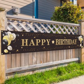 PAKBOOM Happy Birthday Backdrop Black Photo Background Banner Cheers to Years Old Decorations Party Supplies