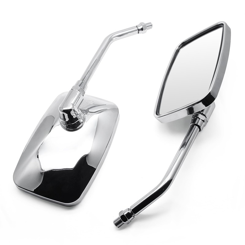 Chrome Motorcycle Mirrors, 10MM 8MM Bolt Universal Rectangular Handlebar Rear