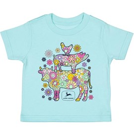John Deere Infant Girls Funky Animal Stack Short Sleeve Tshirt in Chill Blue (US, Age, 6 Months, Chill Blue)