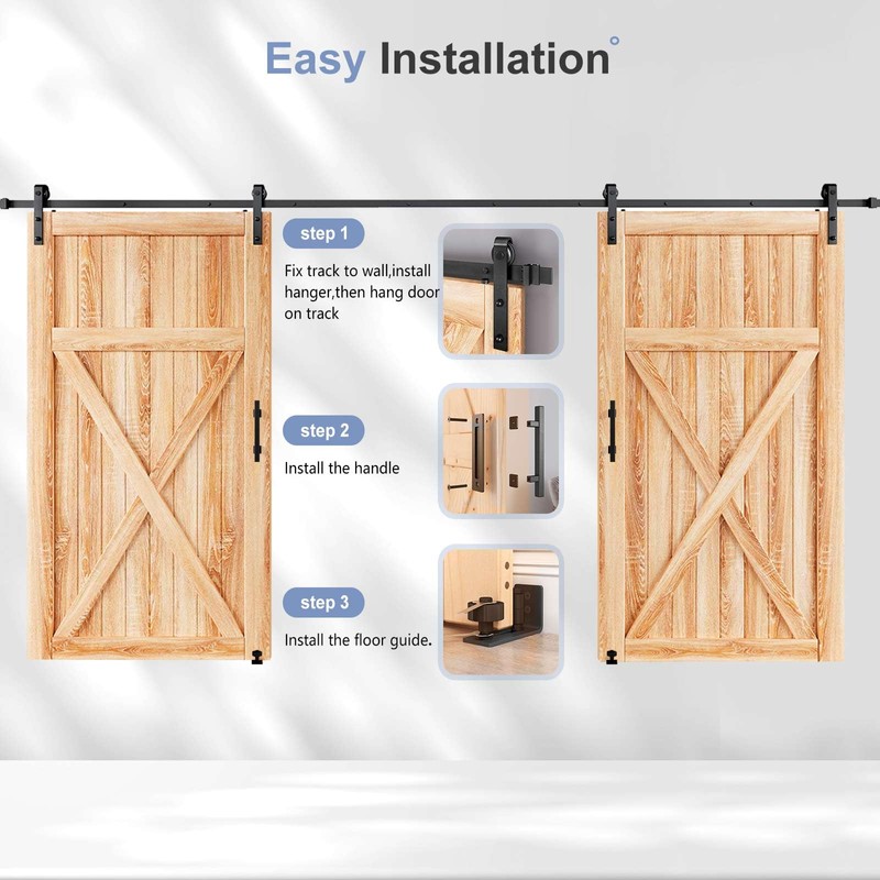 EaseLife 16 FT Double Sliding Barn Door Track and Handle