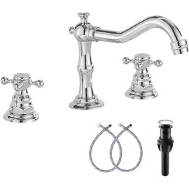 GGStudy Two Handles Three Holes Faucet 8-16 inch Widespread Bathroom Sink Faucet Chrome Basin Mixer Tap Matching Metal Pop Up Drain with Overflow