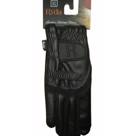 Ryda Black Leather Palm Ladies Competition Horse Riding Gloves (Medium)