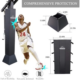 Katop Black Basketball Pole Pad All-Weather Durable UV-Resistant Waterproof Square Basketball Pole Padding for Player Protection and Safety（5x5）