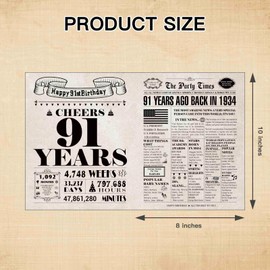 DUGUTUL Vintage 91st Birthday Card, 91 Birthday Decoration, Happy 91st, Nostalgic Birthday Card for 91 Years Old Men Women, Retro 91st Birthday Party Decoration, Envelope Included