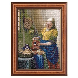 Olympus Art GALLERY Mini Frame Collection, Milk Pouring Woman by Vermeer, 7586 Cross Stitch Kit, Includes Frame for Wall Hanging and Stand