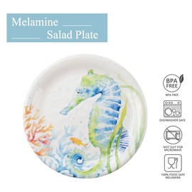 UP UPware Sea Life Serenade Seahorse Melamine Salad Plate Set, Round Plates for Risotto, Pasta, and Salad, BPA-Free, Dishwasher Safe, Blue, 9 Inch, Set of 6