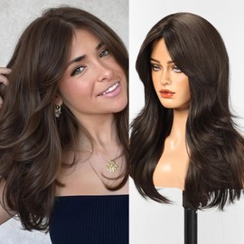 HAIRCUBE Long Synthetic Wig for Women Heat Resistant Natural Looking Hair with Bangs, Perfect for Daily Use, Party & Cosplay (Natural Brown)