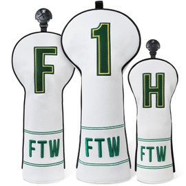 FTW Golf Club Head Covers for Driver, Fairway Woods and Hybrid, Golf Head Covers Fit Most Golf Clubs Golf Headcovers Set, White/Green/Yellow
