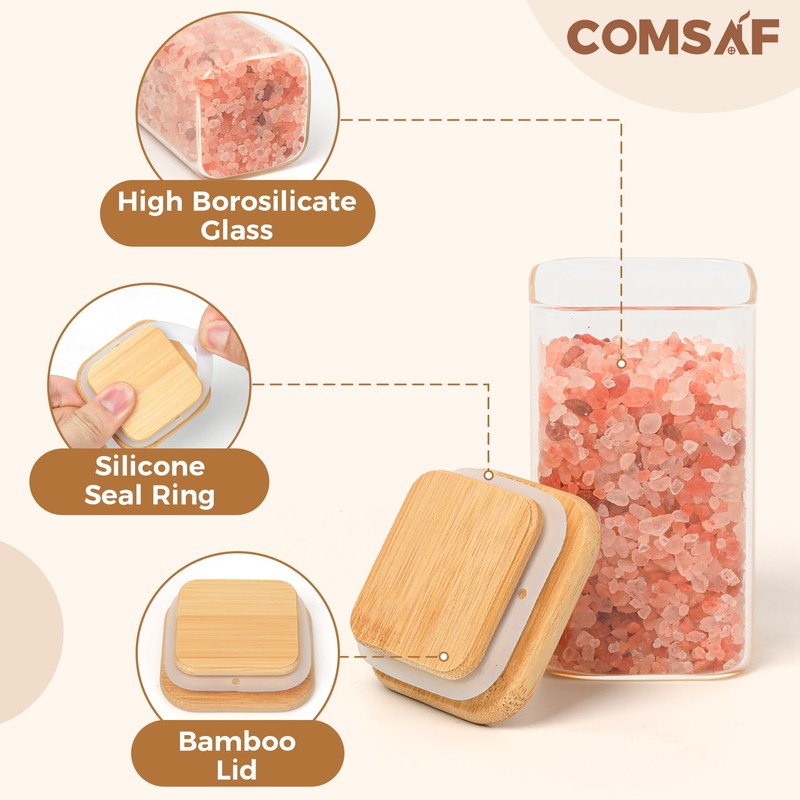 ComSaf 12Pcs Glass Spice Jars with Bamboo Lid, 8oz Airtight
