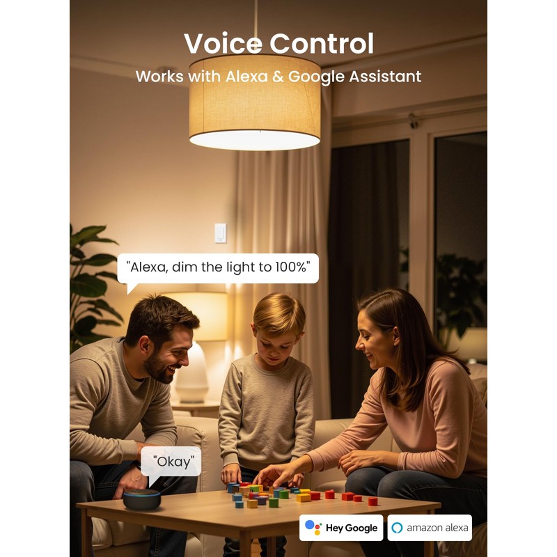 GHome Smart 3 Way Dimmer Switch, Dimmable Light Switch Works