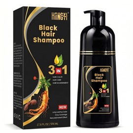 Black Hair Dye Shampoo 3 en 1, Tinte para Cubrir Canas para Hombres y Mujeres, Cobertura Instantánea con Esencia Herbal, Negro, 500ml