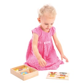 Bino Ankleidepuzzle Mutter + Kind Puzzle Legepuzzle aus Holz Spielzeug für Kinder ab 3 Jahre (36-Teilig, wechselbare Bekleidungsteile, fördert die Feinmotorik und Kreativität), Bunt