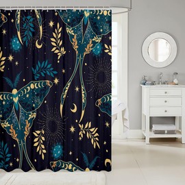 Dead Moth - Cortinas de ducha para niños, diseño de luna, cielo estrellado, cortinas de baño para niñas y adultos, hojas de plantas, bohemias, exóticas, coloridas y elegantes, impermeables, 12