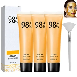 Pack of 3 Gold Peel Off Masks, Peel Off Anti Wrinkle Whiten Mask, Anti Wrinkle Anti Ageing Face Mask, Peel Off Mask Face, for Hydration, Anti-Wrinkle Effect, Cleansing and Brightening