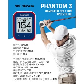 Wearable4U - Bushnell Phantom 3 Slope GPS Golf Green with Slope Technology, Touchscreen, Magnetic Cart Mount with Bundle (Blue & Lens Cloth)